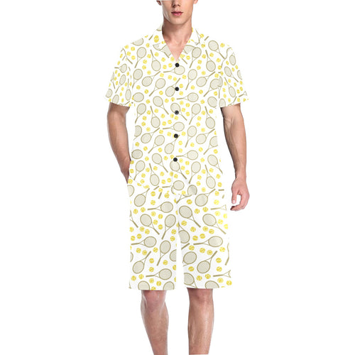 Tennis Pattern Print Design 02 Men's V-Neck Short Pajama Set