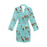 Dachshund decorative background Women's Long Sleeve Belted Night Robe
