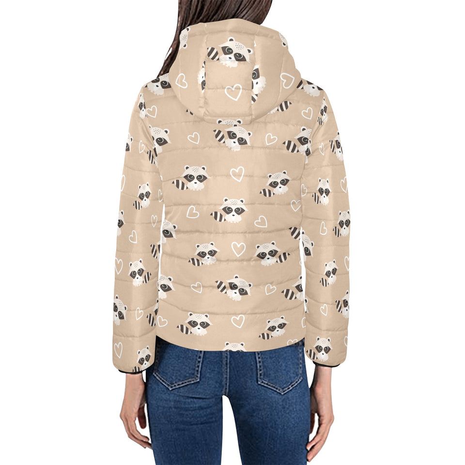 Cute raccoon heart pattern Women's Padded Hooded Jacket