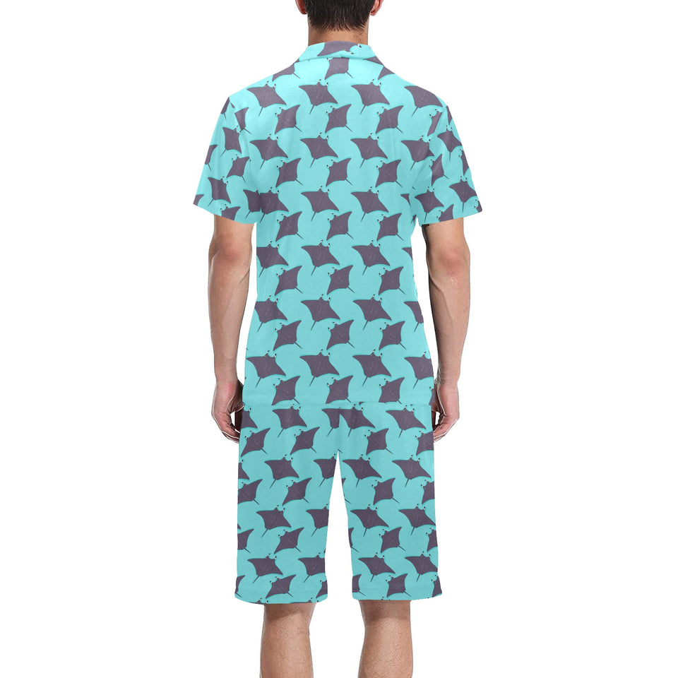 Stingray Pattern Print Design 02 Men's V-Neck Short Pajama Set