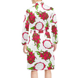 dragon fruits white background Men's Long Sleeve Belted Night Robe