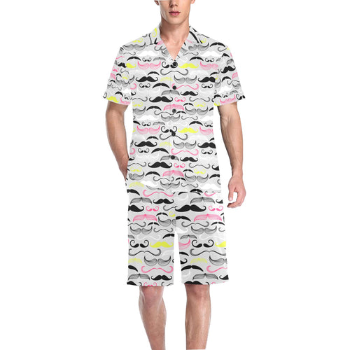 Mustache Beard Pattern Print Design 02 Men's V-Neck Short Pajama Set