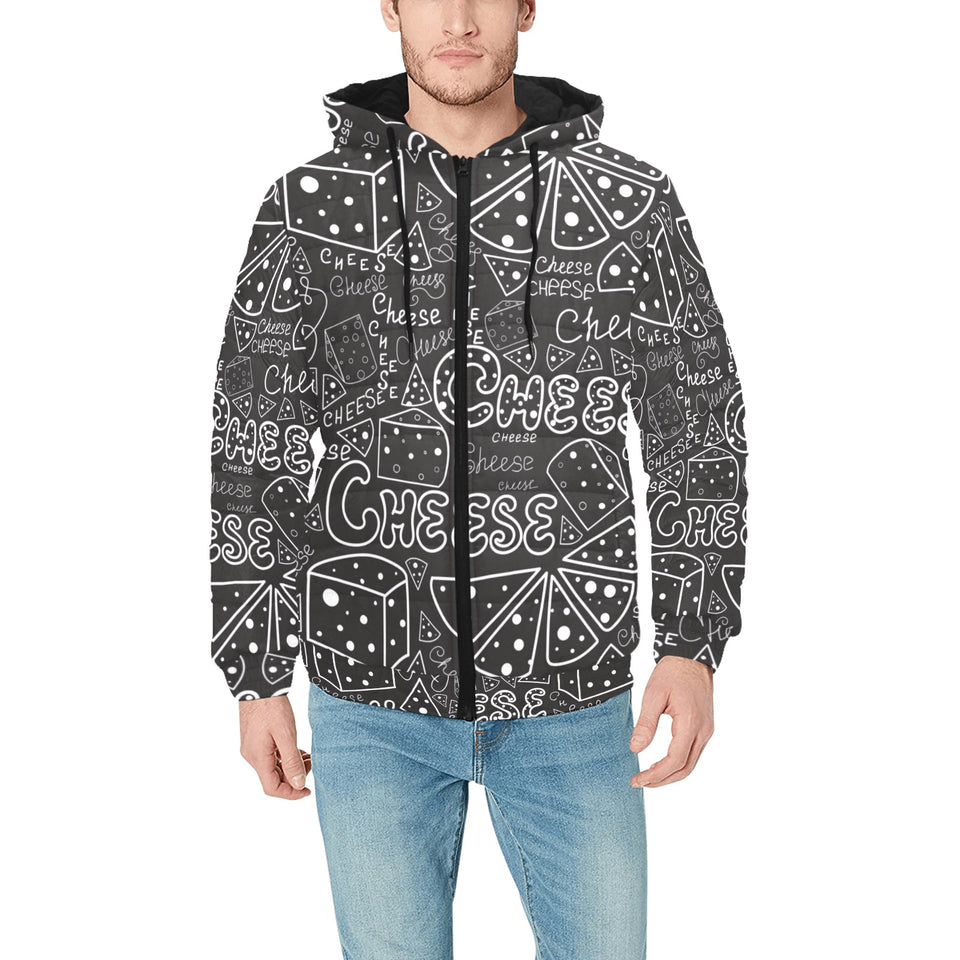 Handwritten cheese pattern Men's Padded Hooded Jacket