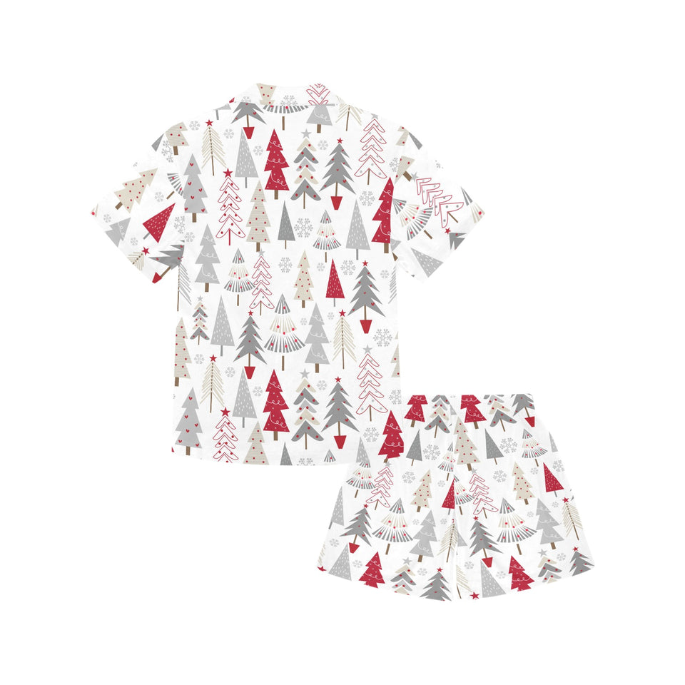 Cute Christmas tree pattern Kids' Boys' Girls' V-Neck Short Pajama Set