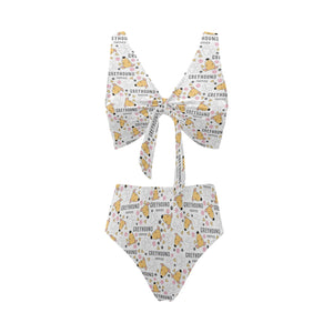 Greyhound Pattern Print Design 03 Chest Bowknot High Waisted Bikini Swimsuit