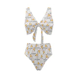 Greyhound Pattern Print Design 03 Chest Bowknot High Waisted Bikini Swimsuit