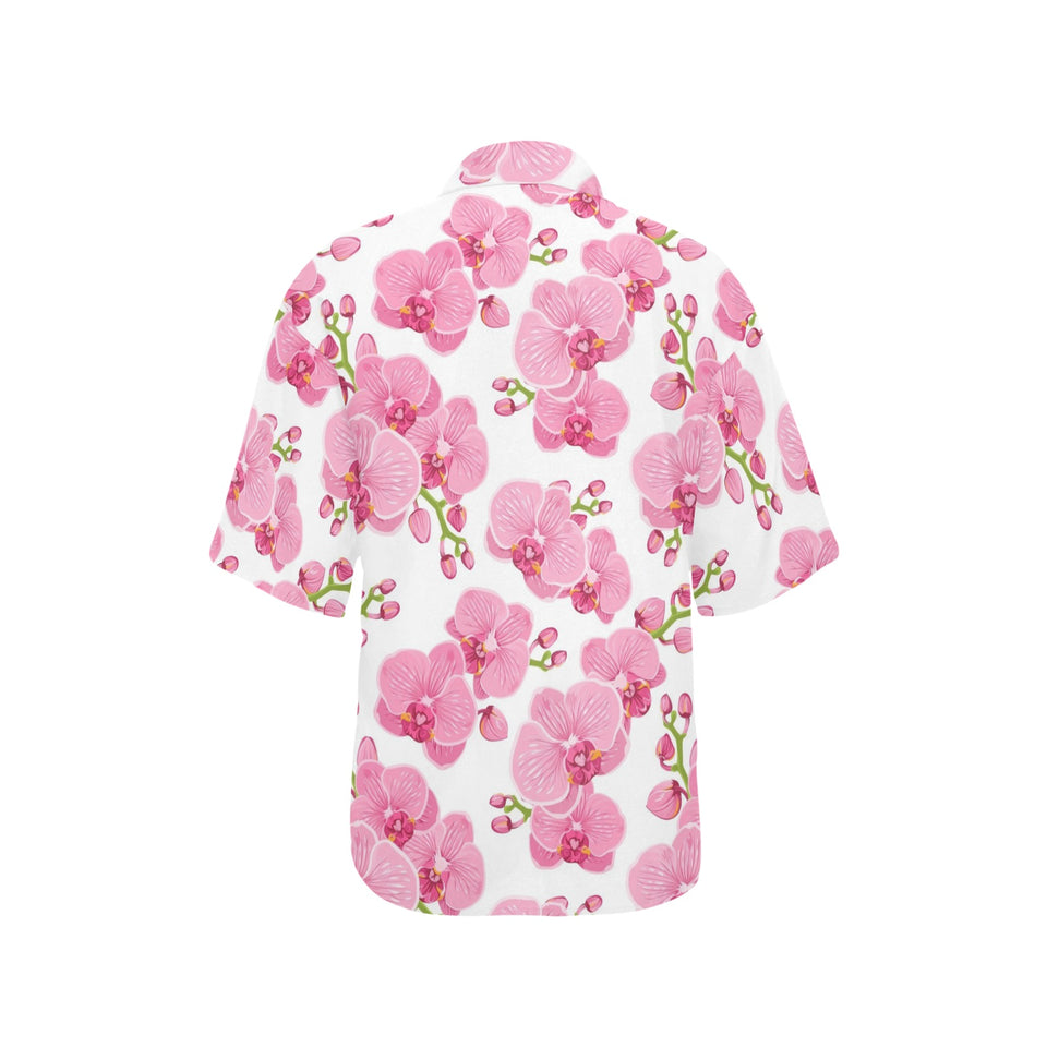 pink purple orchid pattern background Women's All Over Print Hawaiian Shirt