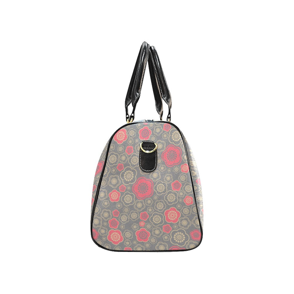 Red gold Sakura cherry blossom gray background Travel Bag