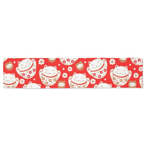 Cute Maneki neko cat red background Table Runner