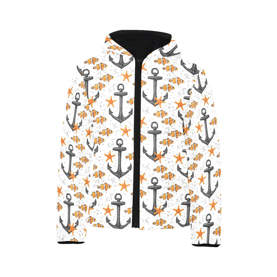 Clown Fish Pattern Print Design 02 Kids' Boys' Girls' Padded Hooded Jacket