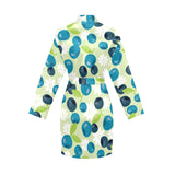 blueberry flower pattern Women's Long Sleeve Belted Night Robe