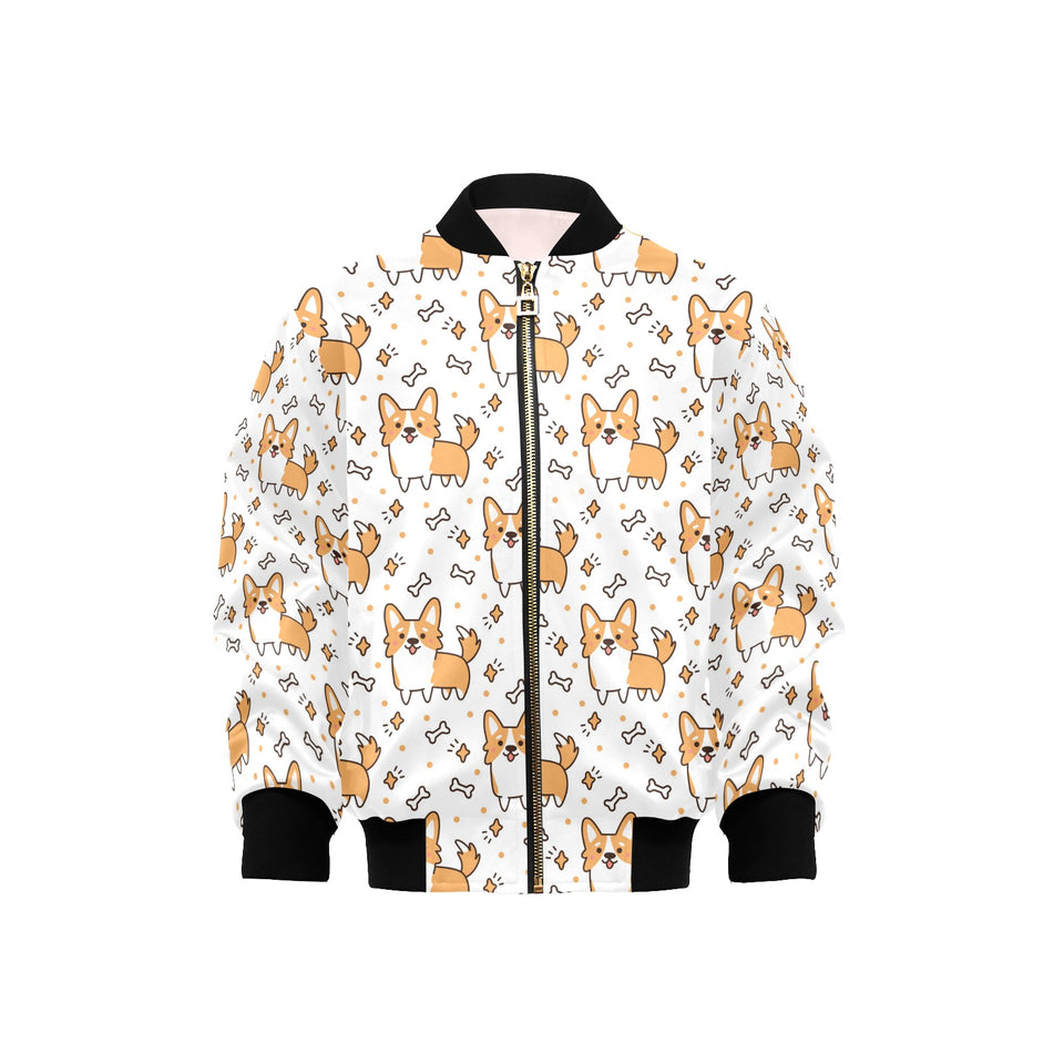 Cute corgi heart star bone pattern Kids' Boys' Girls' Bomber Jacket