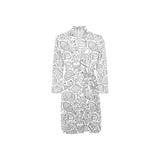 Cartoon hand drawn ice cream black white Men's Long Sleeve Belted Night Robe