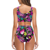 heart dot wave star creative design pattern Chest Bowknot High Waisted Bikini Swimsuit