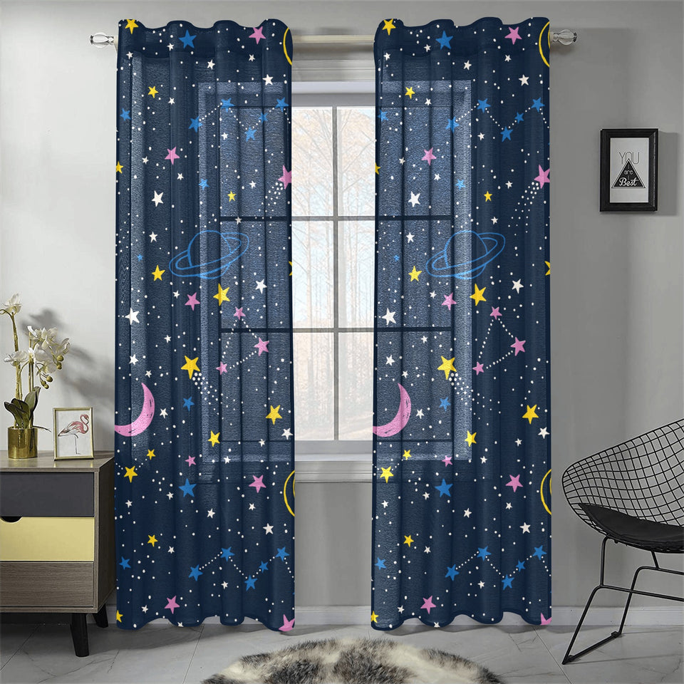 space pattern with planets, comets, constellations Gauze Curtain
