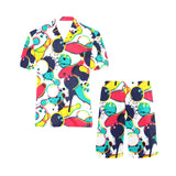 watercolor bowling ball pins Men's V-Neck Short Pajama Set