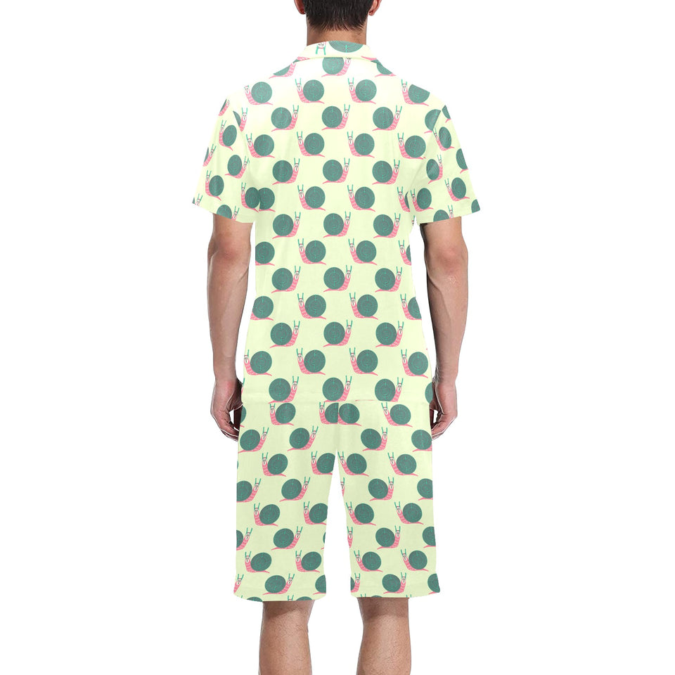 Snail Pattern Print Design 04 Men's V-Neck Short Pajama Set