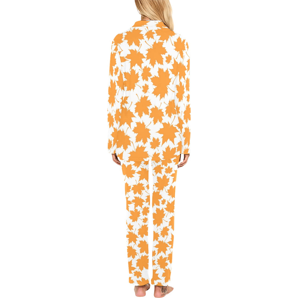 Orange Maple Leaf pattern Women's Long Pajama Set