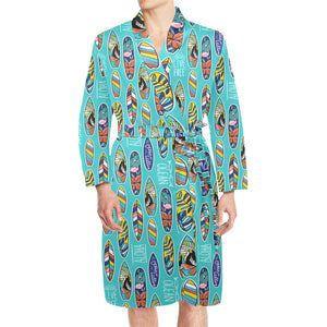 Surfboard Pattern Print Design 05 Men's Long Sleeve Belted Night Robe