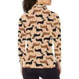 Dachshund floral background Women's Long Sleeve Polo Shirt