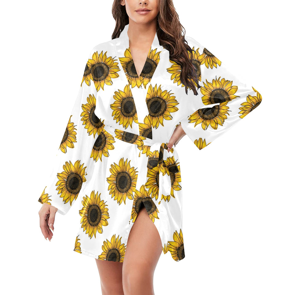 sunflowers design pattern Women's Long Sleeve Belted Night Robe