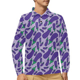 Eggplant Pattern Print Design 03 Men's Long Sleeve Polo Shirt
