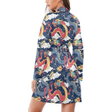 Blue red dragon cloud pattern Women's Long Sleeve Belted Night Robe
