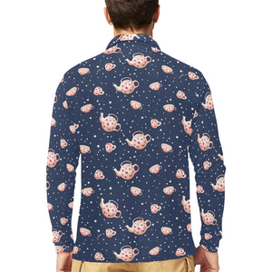 Tea pots Pattern Print Design 04 Men's Long Sleeve Polo Shirt