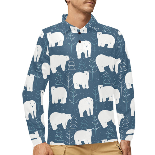 polar bear mother her child pattern Men's Long Sleeve Polo Shirt