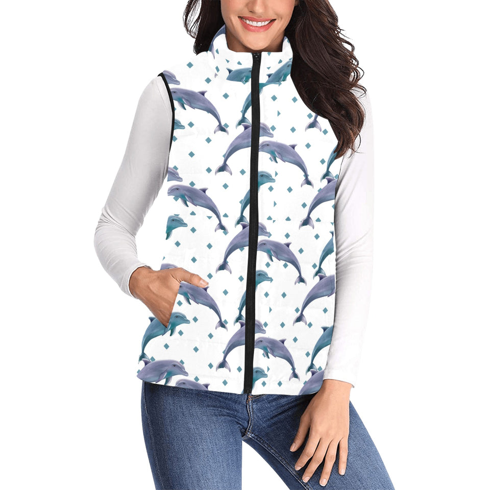 Dolphins pattern dotted background Women's Padded Vest