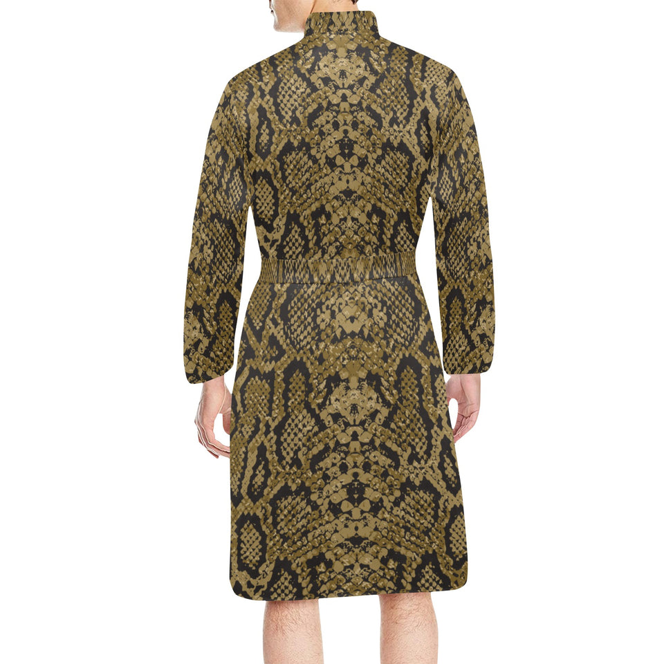 Snake skin pattern Men's Long Sleeve Belted Night Robe