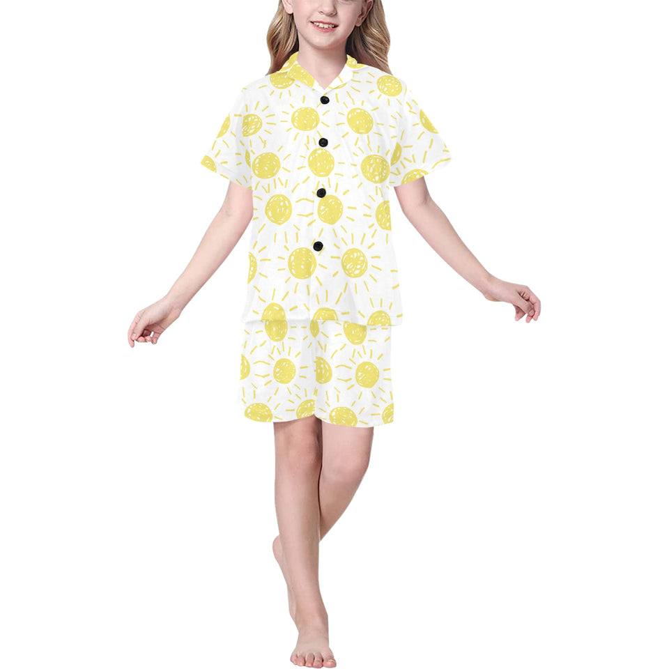 hand drawn sun pattern Kids' Boys' Girls' V-Neck Short Pajama Set