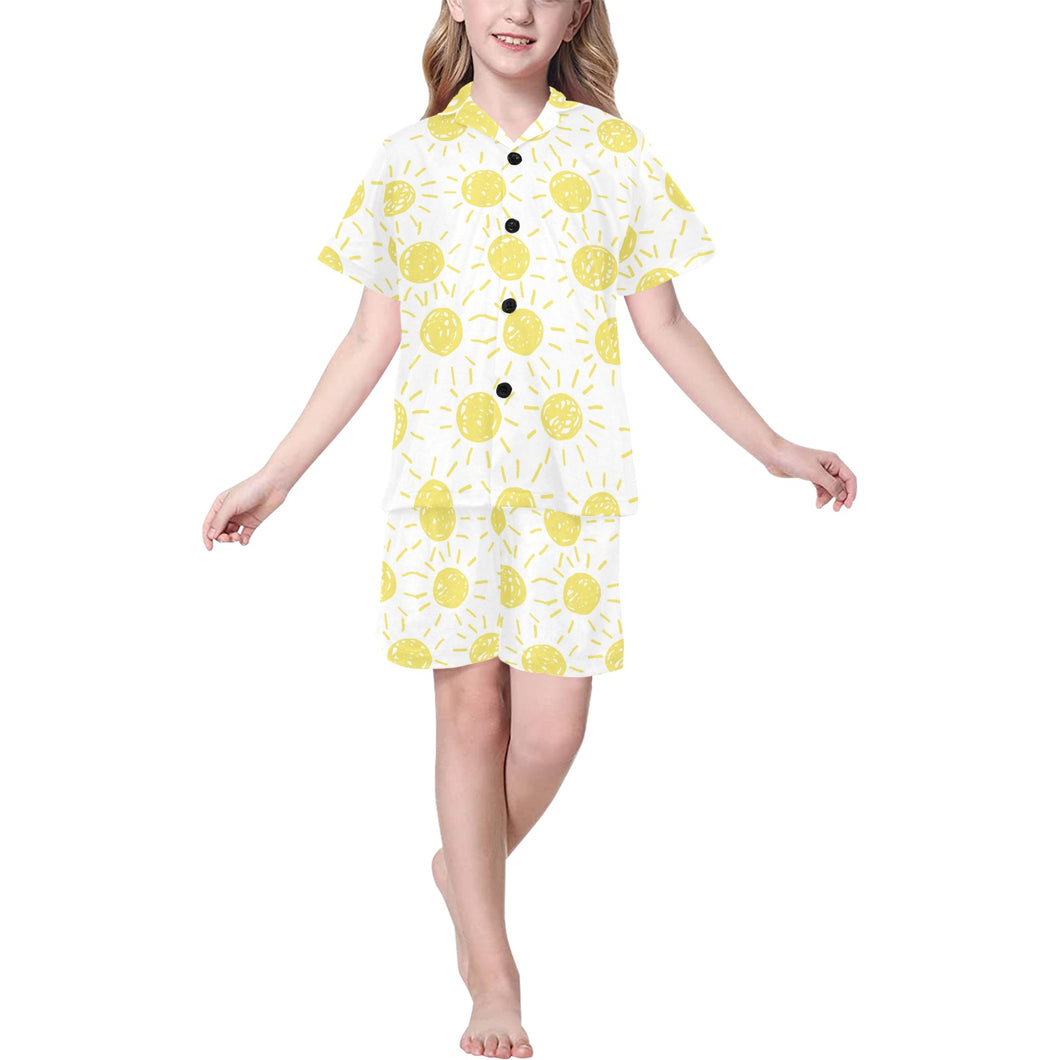 hand drawn sun pattern Kids' Boys' Girls' V-Neck Short Pajama Set