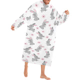 Watercolor cute rabbit pattern Blanket Robe with Sleeves