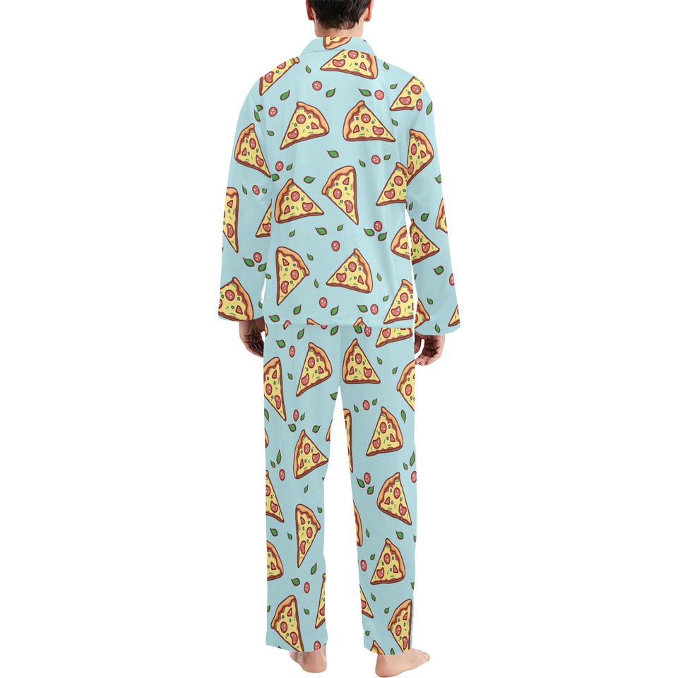 Hand drawn pizza blue background Men's Long Pajama Set
