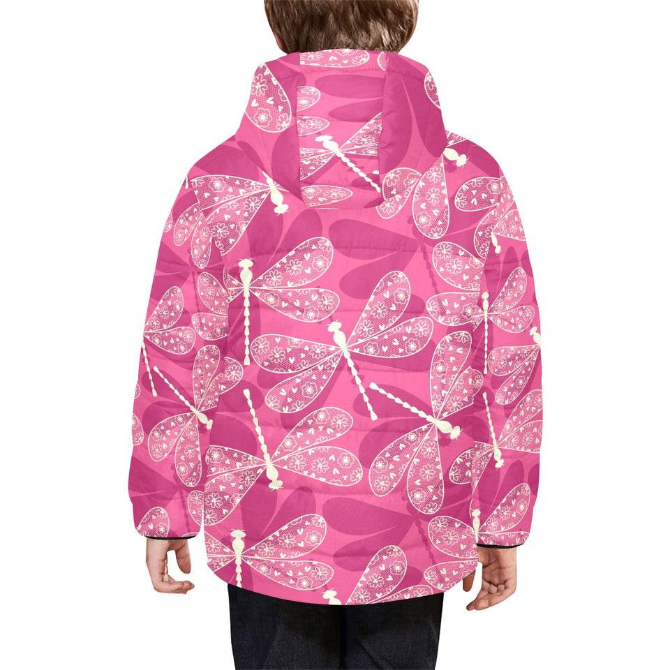 Beautiful dragonfly pink background Kids' Boys' Girls' Padded Hooded Jacket