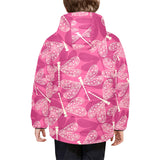 Beautiful dragonfly pink background Kids' Boys' Girls' Padded Hooded Jacket