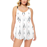 Penguin pattern Chest Sexy Pleated Two Piece Swim Dress