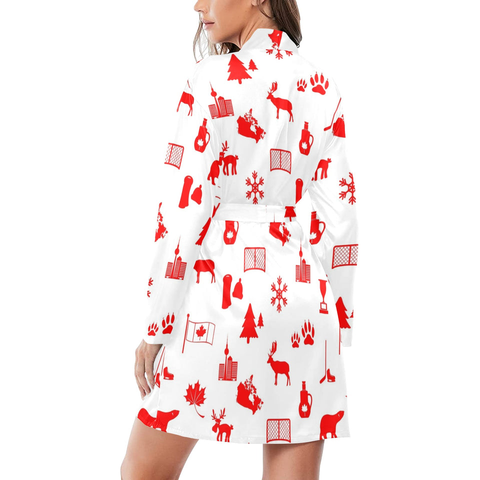 Canada Pattern Print Design 04 Women's Long Sleeve Belted Night Robe