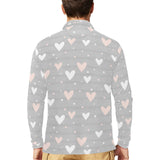 Heart pattern gray background Men's Long Sleeve Polo Shirt