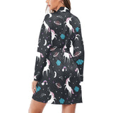 unicorn rainbows moon clound star pattern Women's Long Sleeve Belted Night Robe
