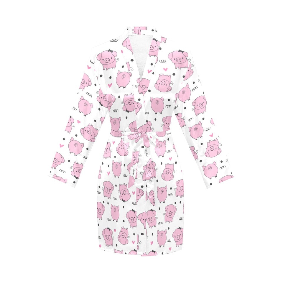 Pig Pattern Print Design 03 Women's Long Sleeve Belted Night Robe