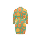 orange fruit pattern green background Men's Long Sleeve Belted Night Robe