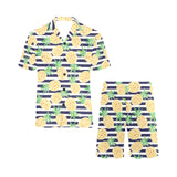 Pineapples pattern striped background Men's V-Neck Short Pajama Set