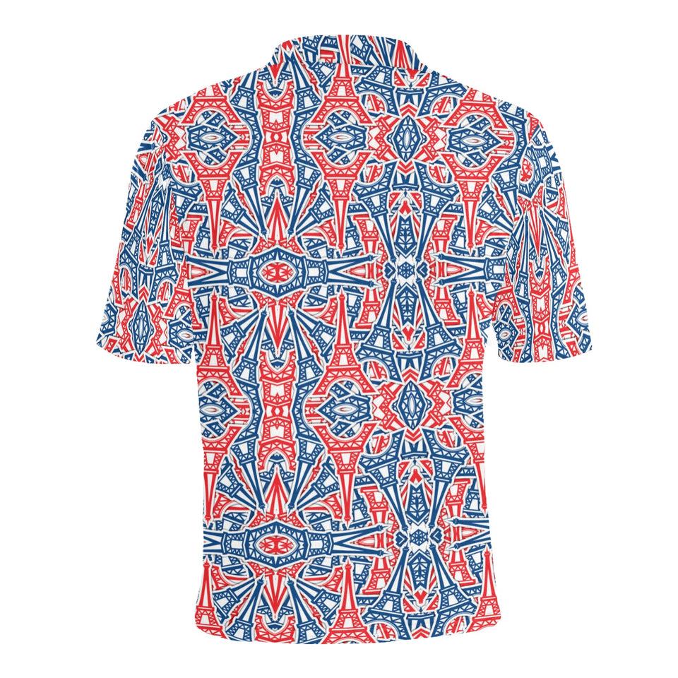 Blue Red Eiffel Tower Pattern Print Design 02 Men's All Over Print Polo Shirt