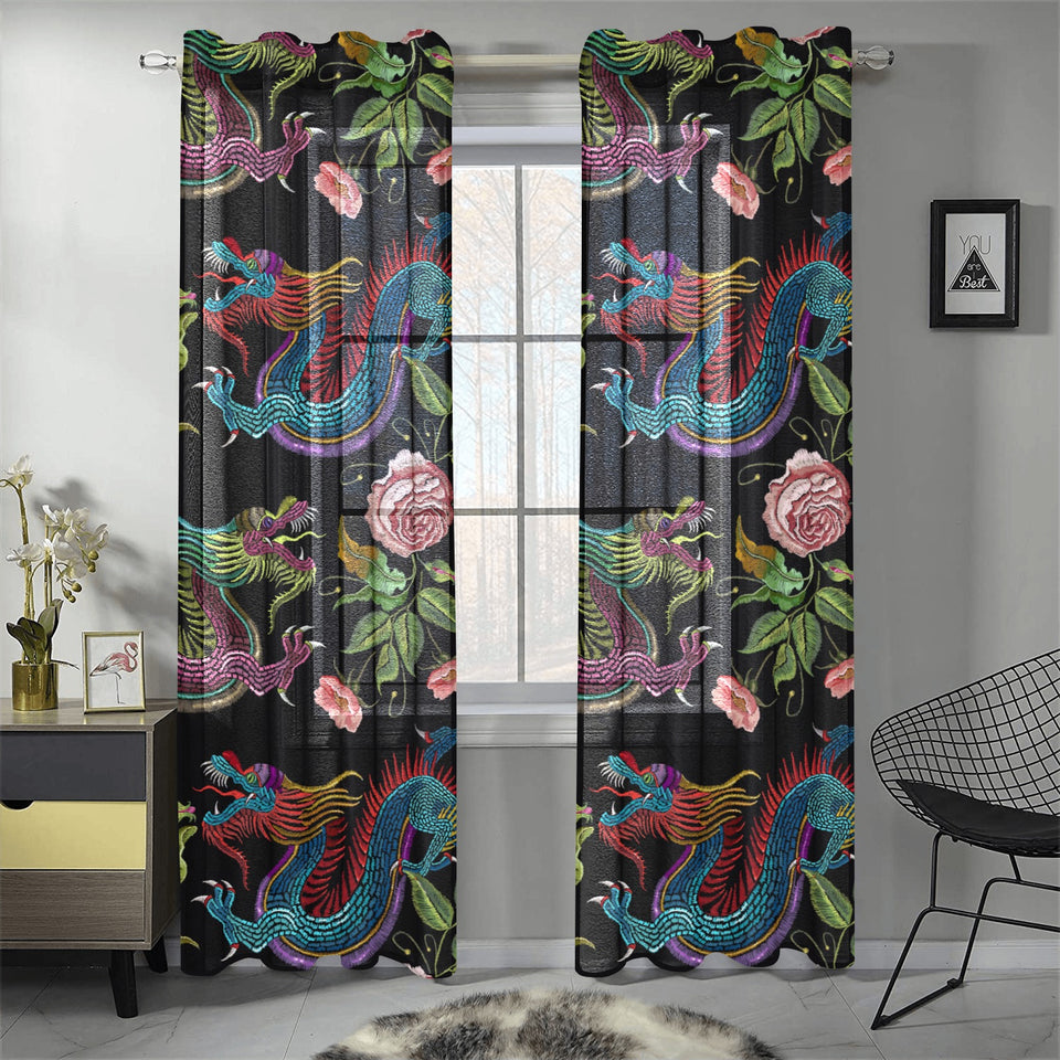 Dragons flower pattern Gauze Curtain