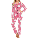 Maneki neko cat sakura pink background Women's Long Pajama Set