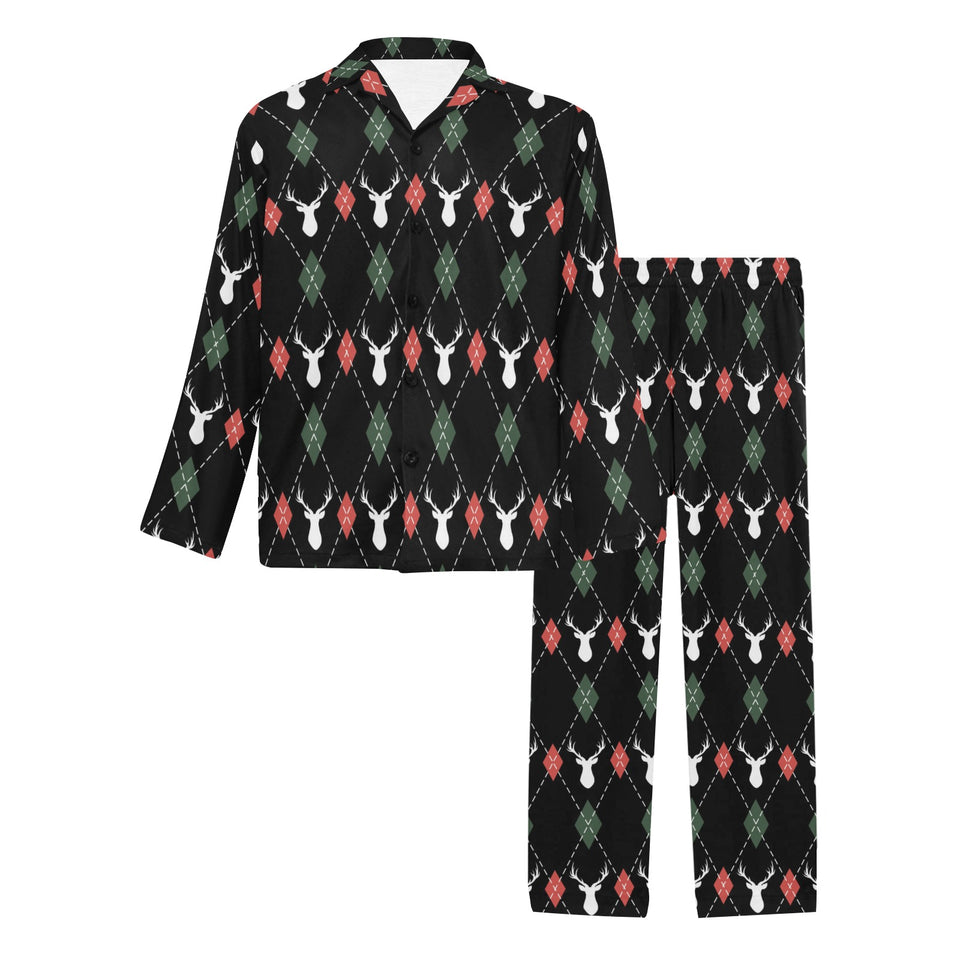 Deer Christmas new year pattern argyle Men's Long Pajama Set