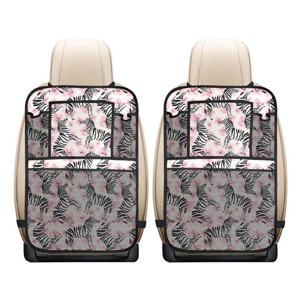 Zebra pink flower background Car Seat Back Organizer