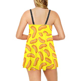 Sausage Pattern Print Design 01 Chest Sexy Pleated Two Piece Swim Dress